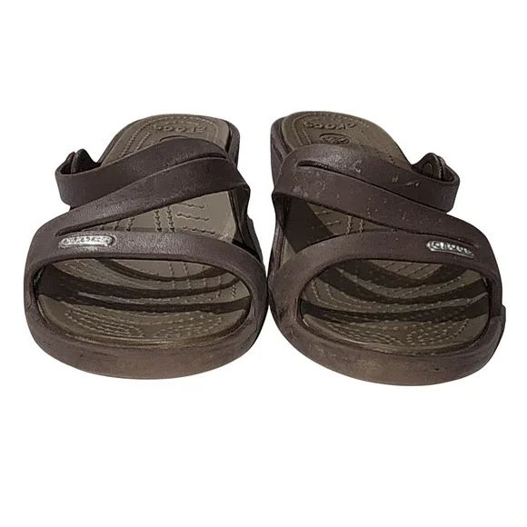 Crocs Sienna Slides Wedge Sandals Brown Comfort Casual Shoes Size 9W - Picture 3 of 5